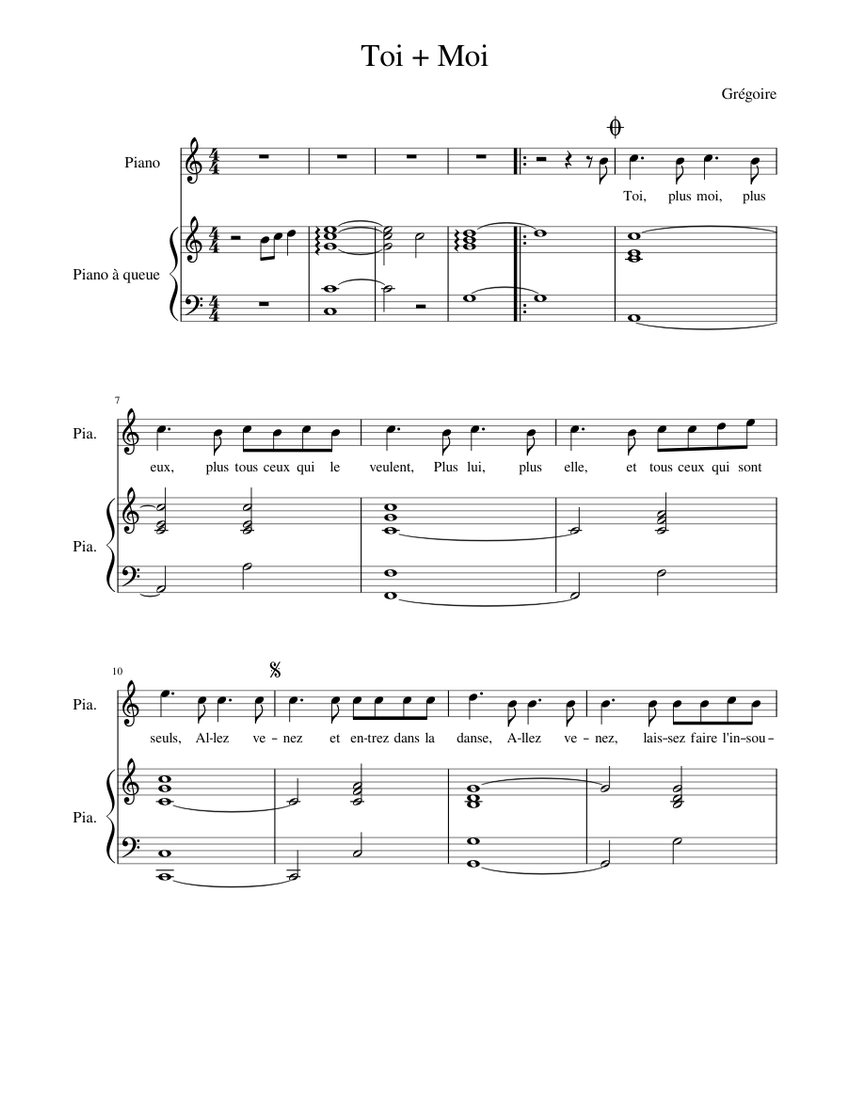 Toi + Moi Sheet music for Piano (Piano Duo) | Musescore.com