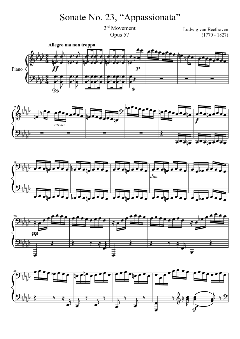 Sonate No. 23, “Appassionata” 3rd Movement Sheet music for Piano (Solo) |  Musescore.com