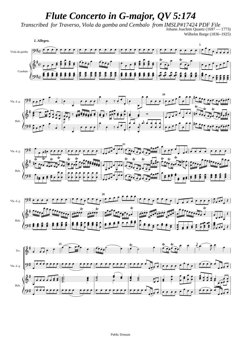 Quantz, J. J. _ Flute Concerto G-Dur, QV 5.174 Sheet Music for