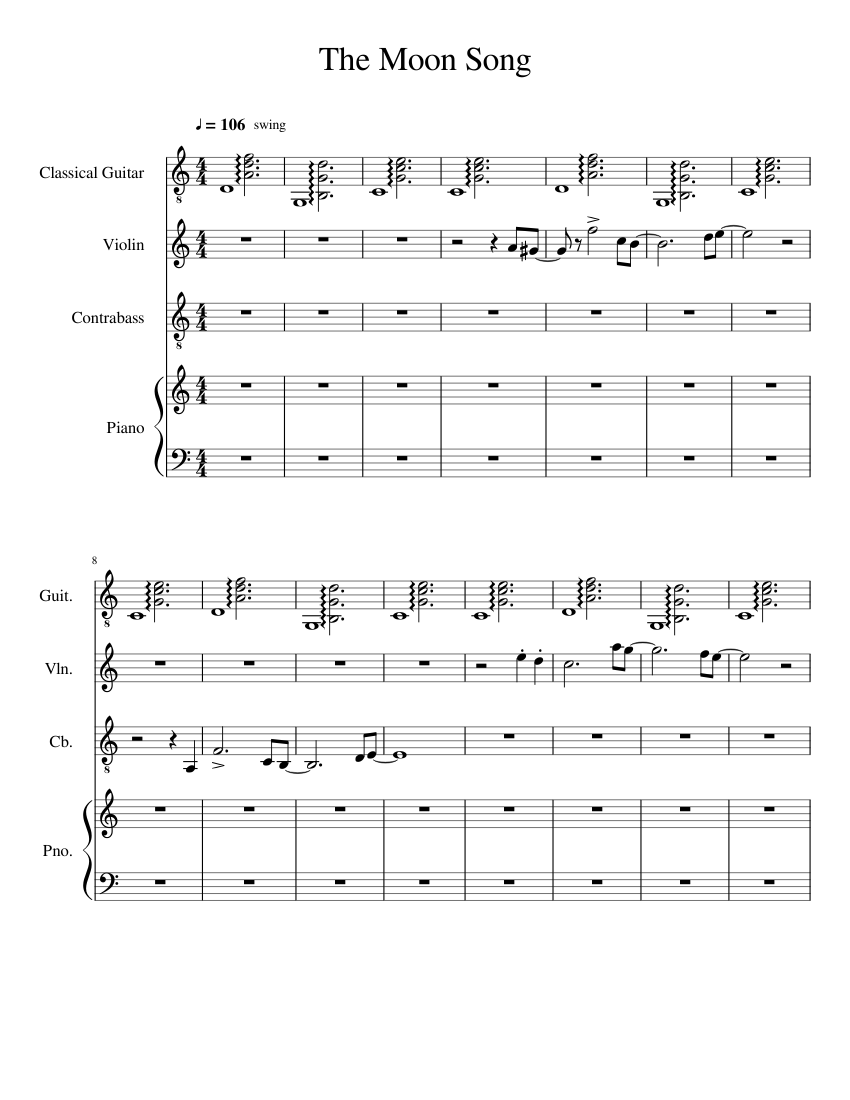 The Moon Song Sheet music for Piano, Contrabass, Violin, Guitar (Mixed  Quartet) | Musescore.com