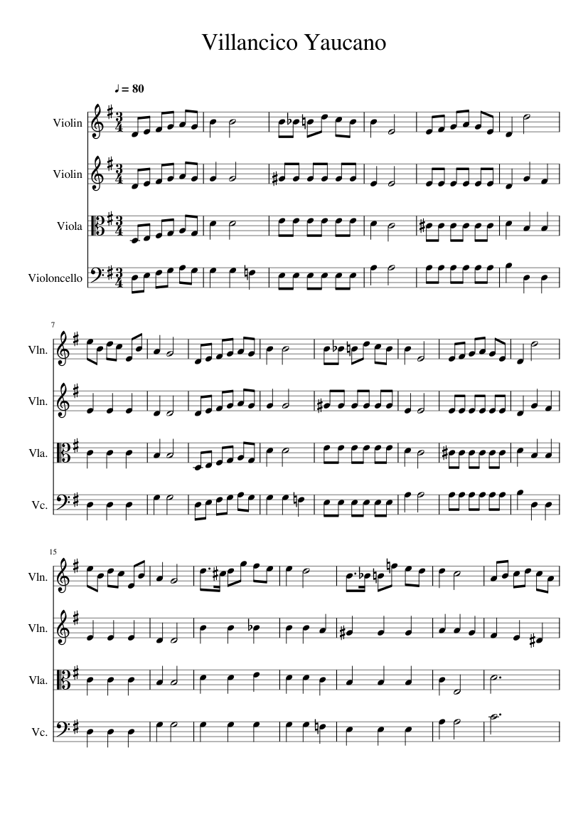 Villancico Yaucano (Cuarteto) Sheet music for Violin, Viola, Cello (String  Quartet) | Musescore.com