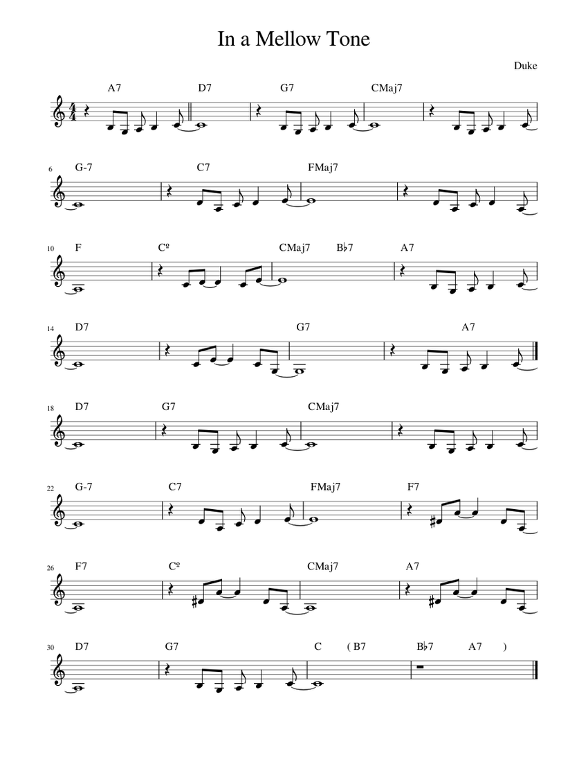 In a Mellow Tone Sheet music for Piano (Solo) Musescore.com