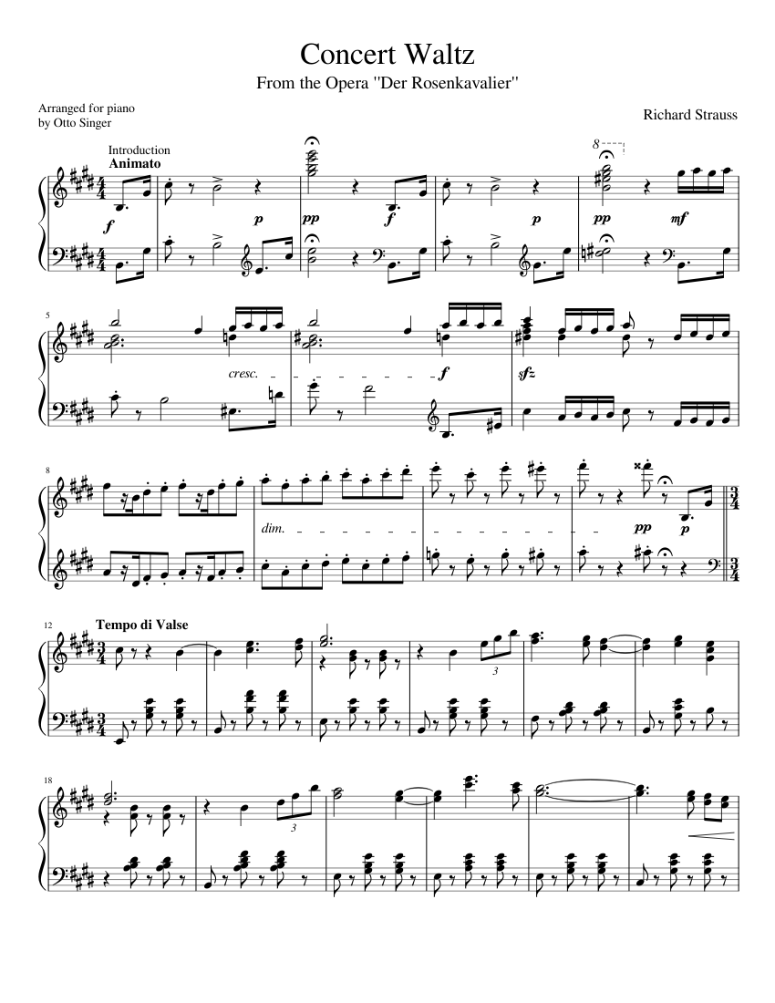 Richard Strauss Concert Waltz from the Opera "Der Rosenkavalier" (Piano  solo) Sheet music for Piano (Solo) | Musescore.com