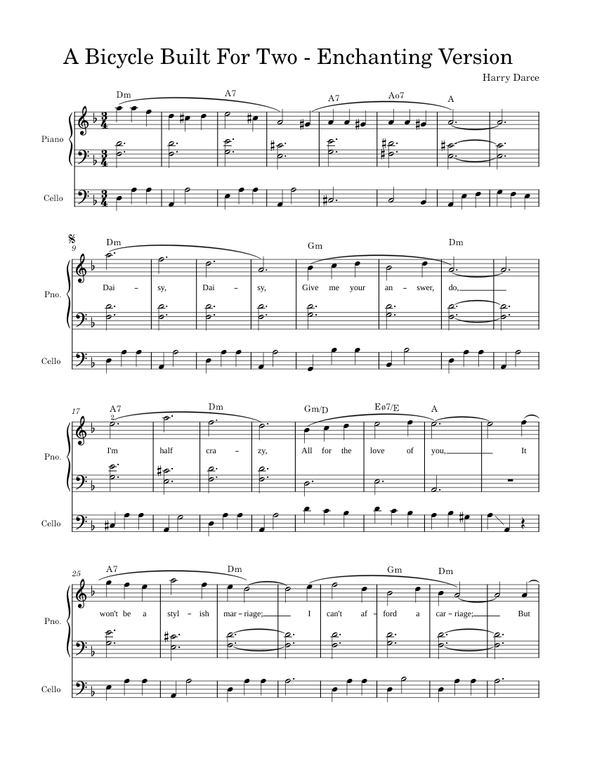 Bicycle Built for Two - Enchanting Version Sheet music for Piano, Cello