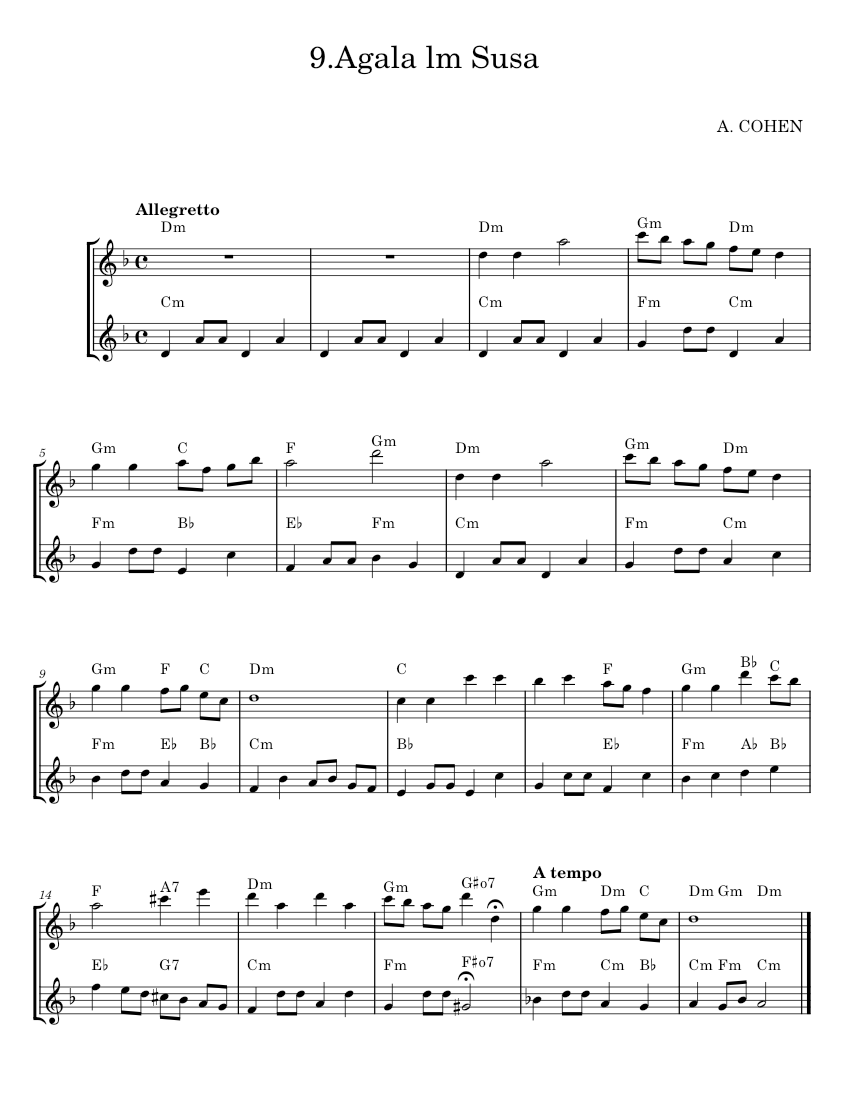 Agala lm Susa - A. COHEN Sheet Music for Piano (Solo) Easy | MuseScore.com