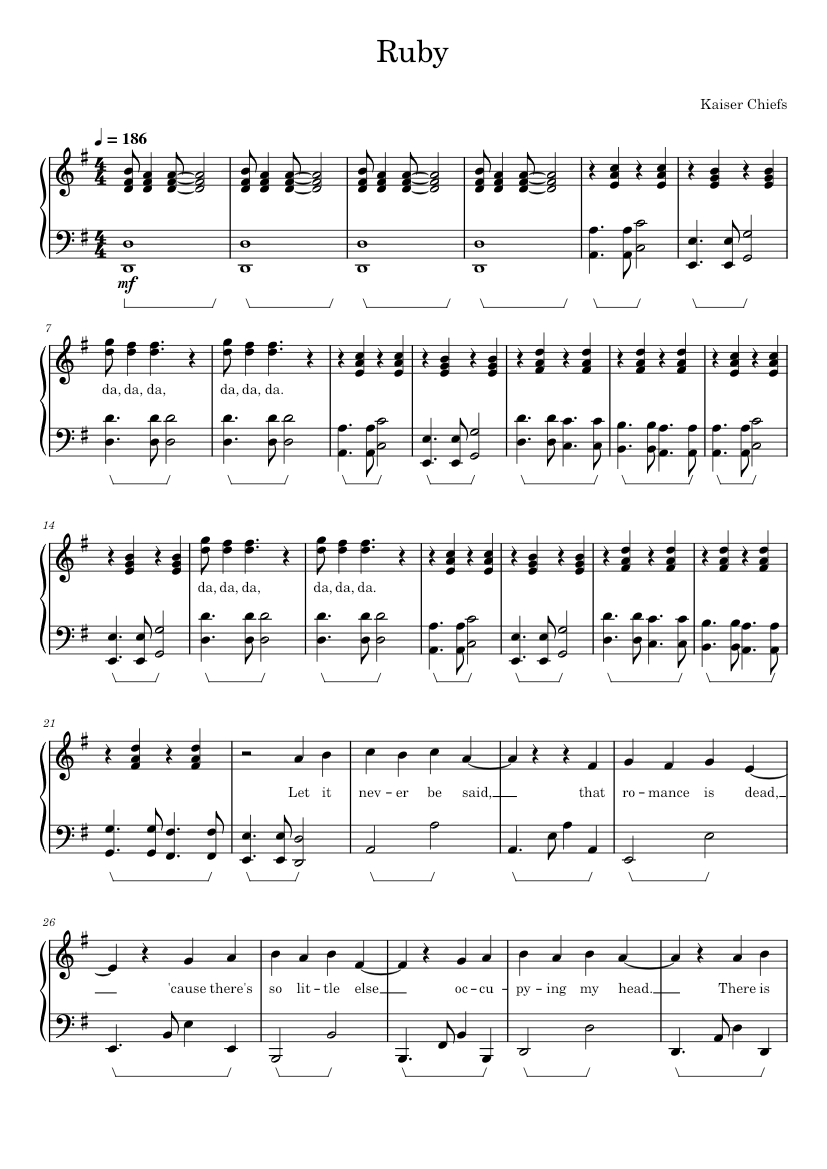 Ruby Song Ruby - Kaiser Chiefs Sheet Music for Piano (Solo) | MuseScore.com