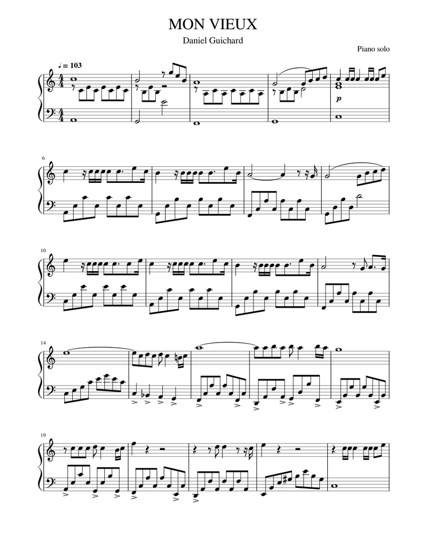 Daniel Guichard Mon Vieux Sheet music