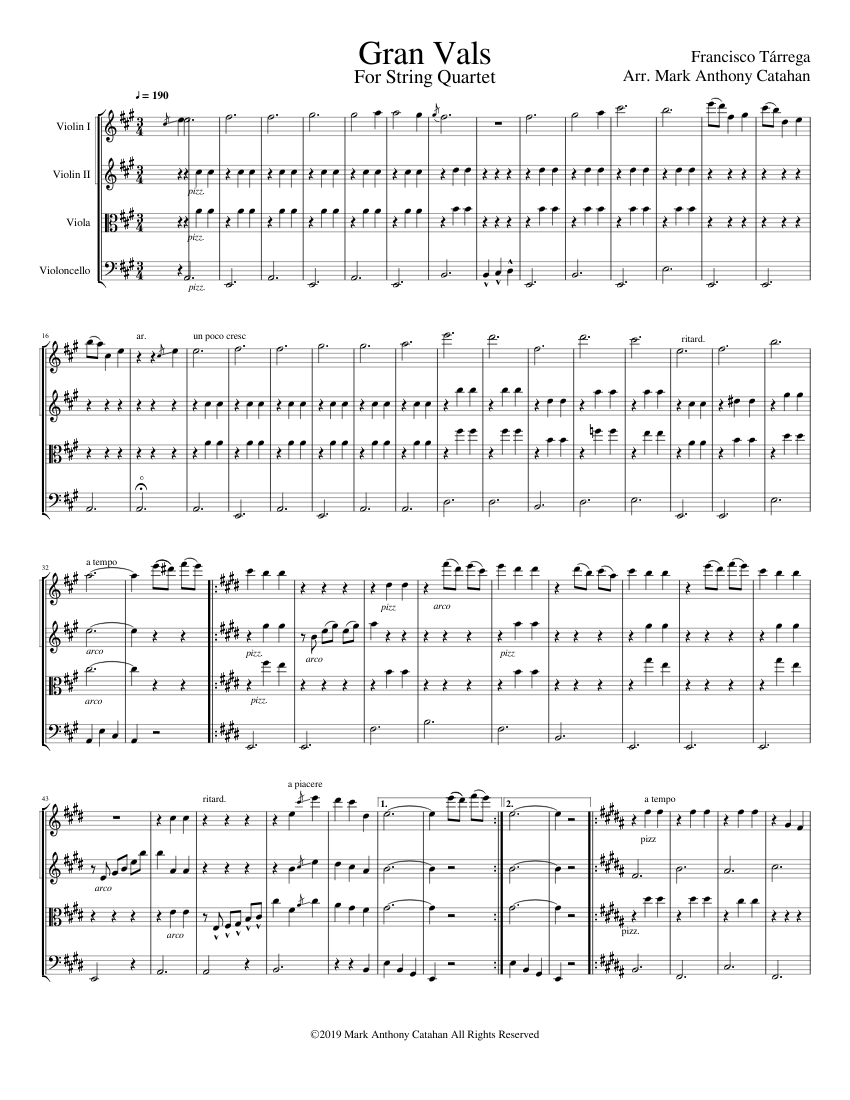 Gran Vals Sheet music for Violin, Viola, Cello (String Quartet) |  Musescore.com