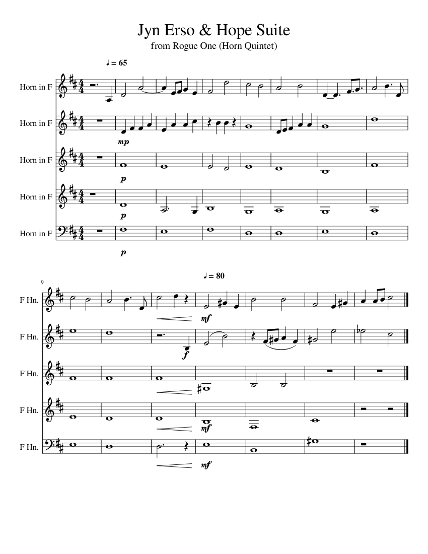 Jyn Erso & Hope Suite Sheet music for French horn (Mixed Quintet) |  Musescore.com