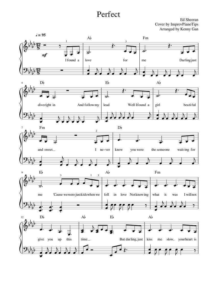 Perfect (Solo Piano with lyrics and chords) - by Ed Sheeran Sheet music for  Piano (Solo) | Musescore.com