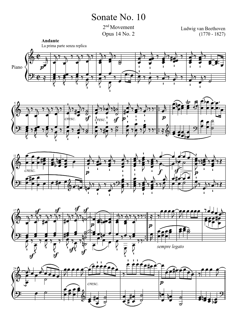 ソナタ第10番、第2楽章 楽譜 ピアノ (ソロ) | MuseScore.com
