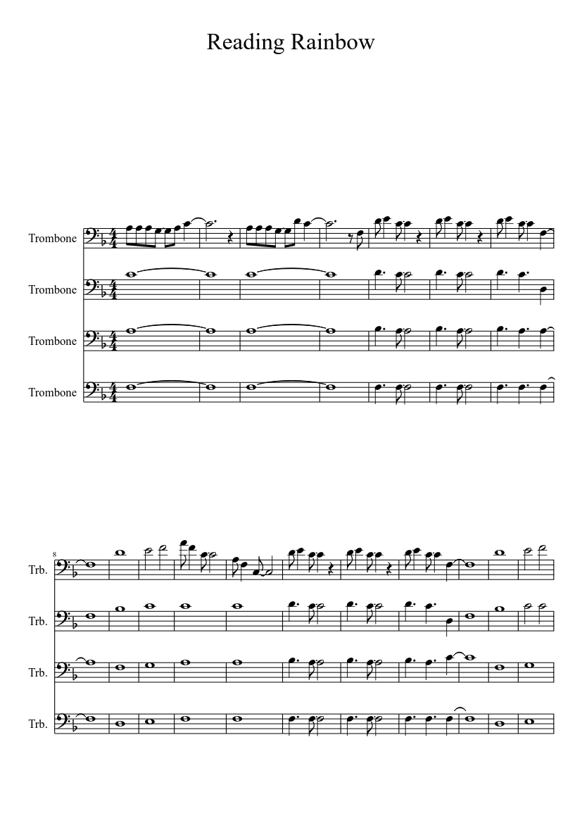 Reading Rainbow Sheet Music for Trombone (Mixed Quartet) | MuseScore.com