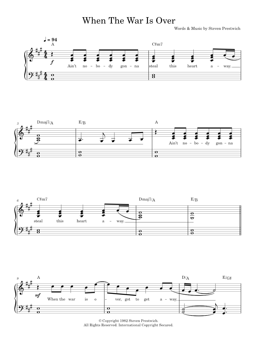 when the war is over Sheet music for Piano by Cold Chisel Music Notes