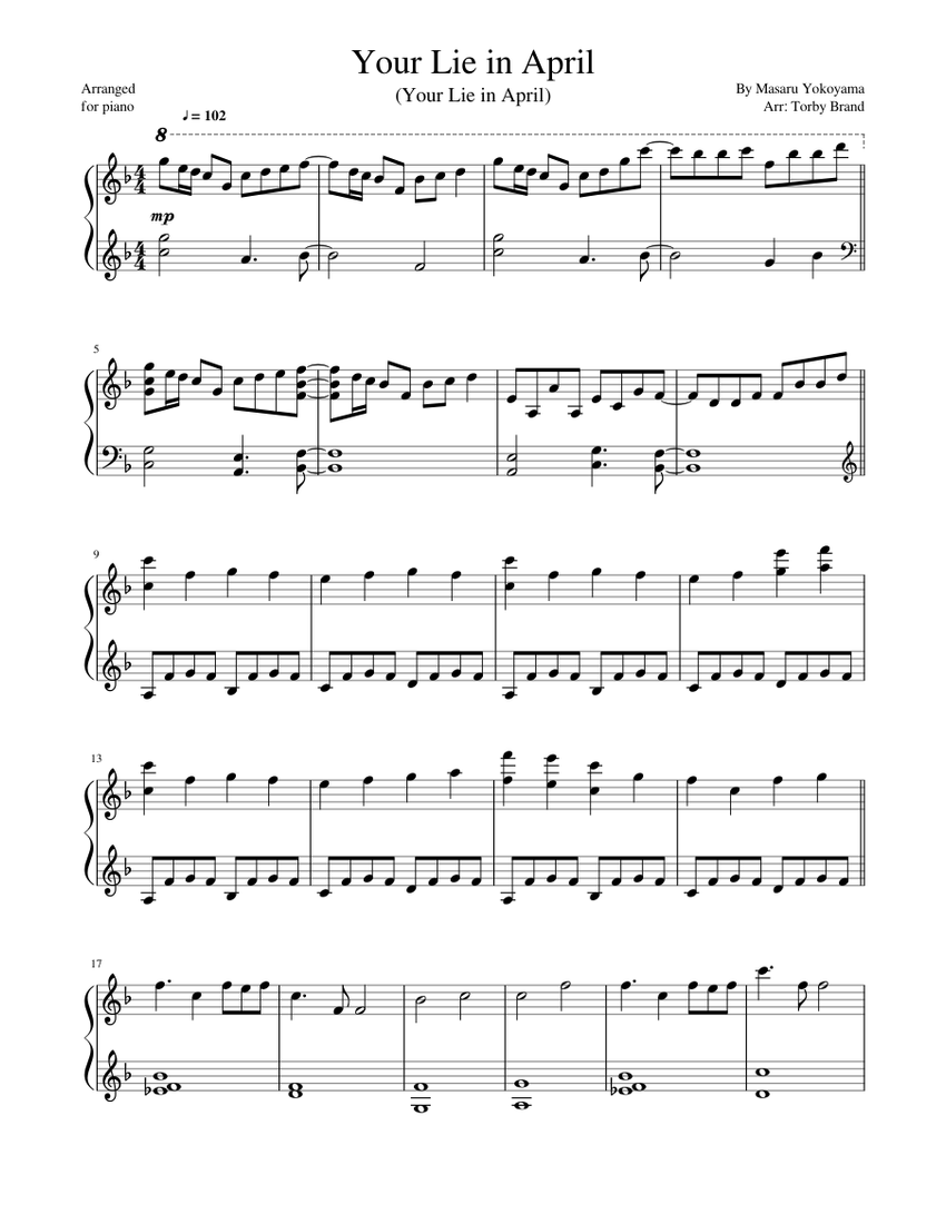 Your Lie in April (Main Theme) Sheet music for Piano (Solo) | Musescore.com