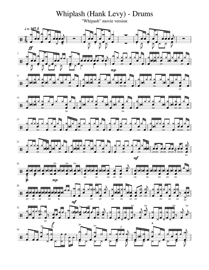 Whiplash – Hank Levy (Drums transcription the movie version) Sheet music for Drum (Solo) | Musescore.com
