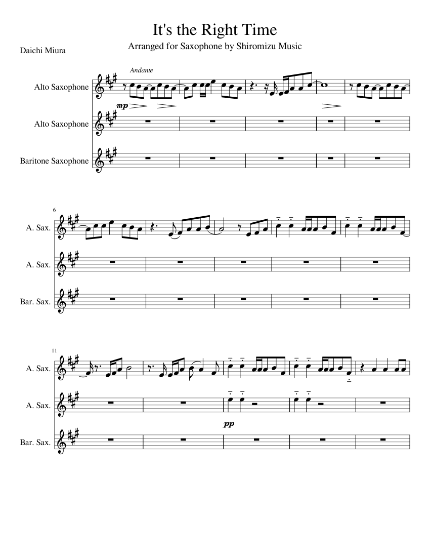 Daichi Miura It S The Right Time Sheet Music For Saxophone Alto Saxophone Baritone Saxophone Ensemble Musescore Com
