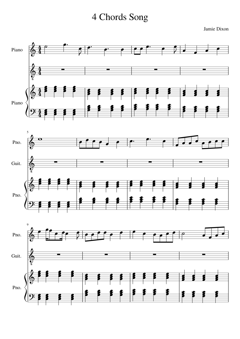 4 Chords Song By Jamie Sheet music for Piano (Piano Duo) | Musescore.com