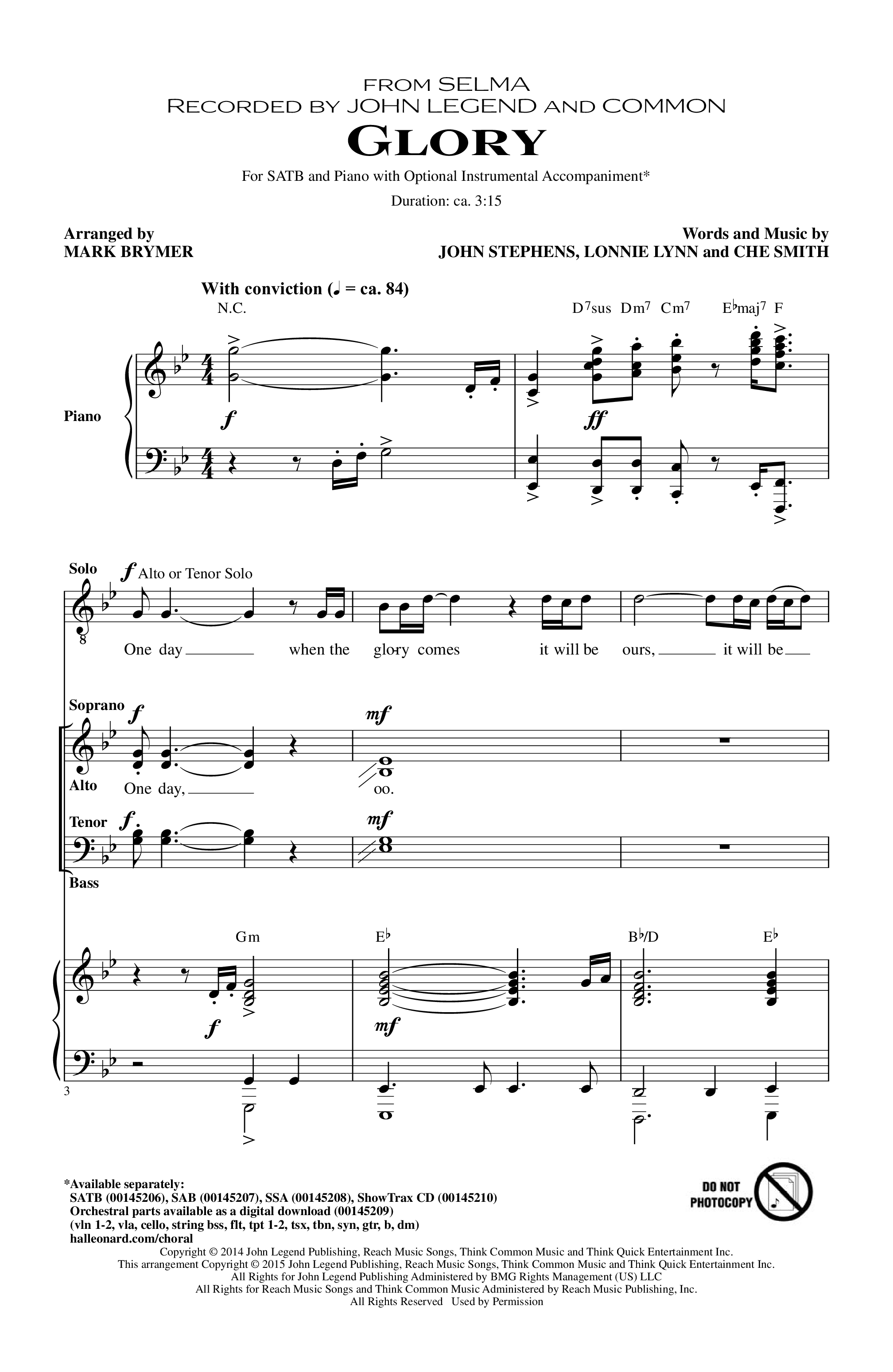 Play Official version of Glory Sheet Music by John Legend for