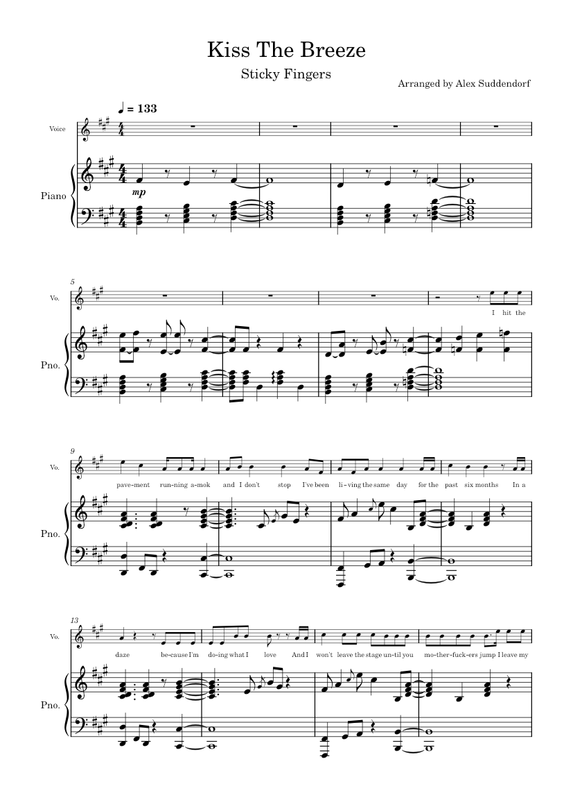 Kiss The Breeze Sticky Fingers Sheet music for Piano, Voice (other