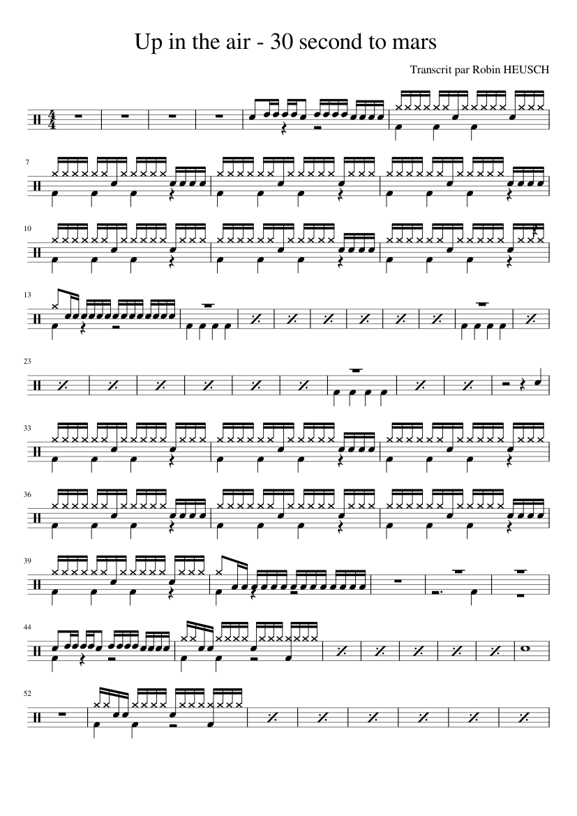 30 Second to mars - Up in the air (drum sheet) Sheet music for Drum group  (Solo) | Musescore.com