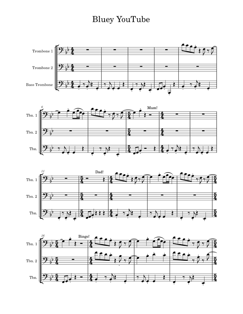 Bluey Theme Song for Trombones! Sheet music for Trombone (Brass