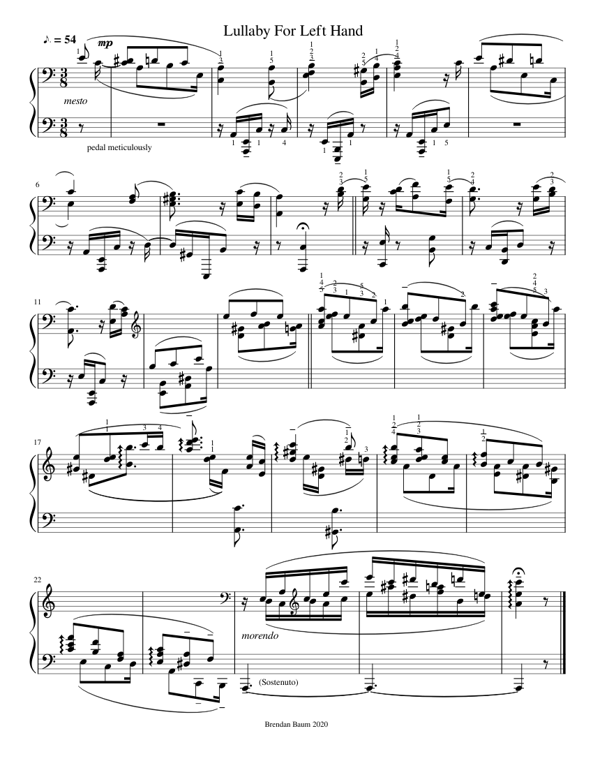 Lullaby For Left Hand Solo Sheet music for Piano (Solo) | Musescore.com