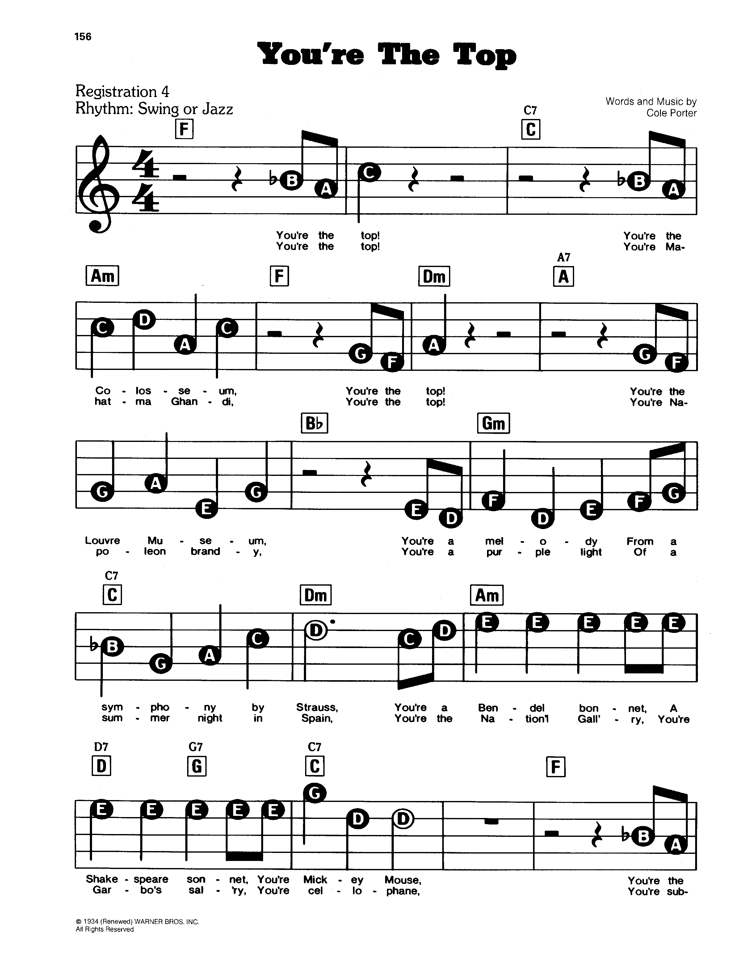 You're The Top の公式楽譜を演奏する by Cole Porter ピアノ