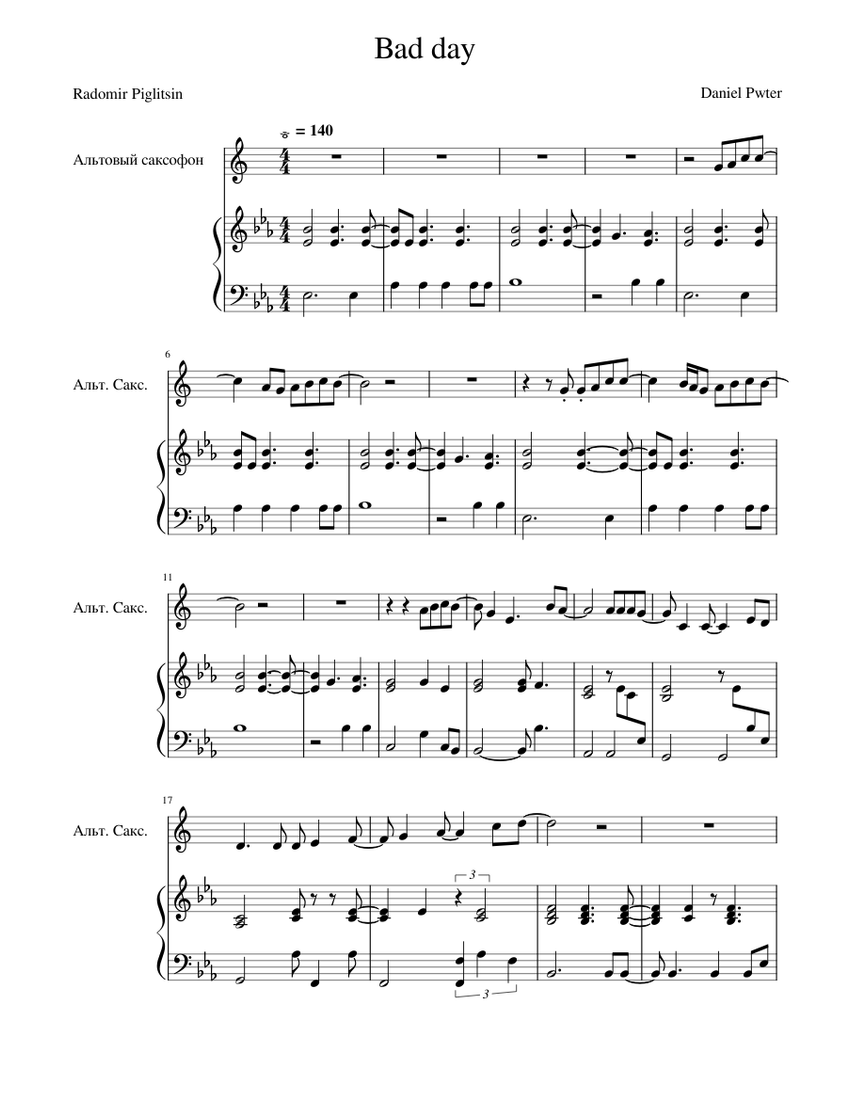 Bad day Sheet music for Piano, Saxophone alto (Solo)