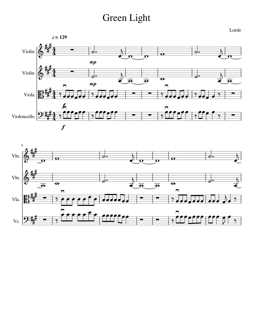 Green Light Sheet music for Violin, Viola, Cello (String Quartet) |  Musescore.com