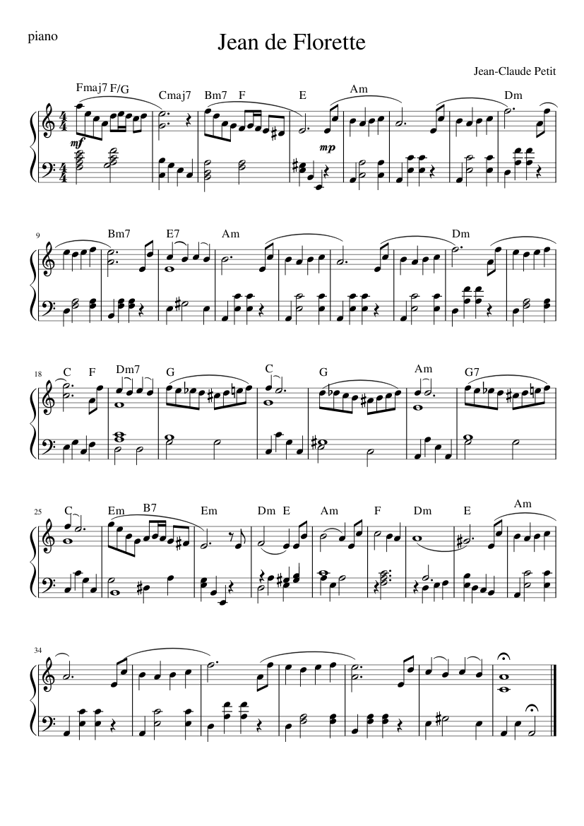 Jean de Florette Sheet music for Piano (Solo) | Musescore.com