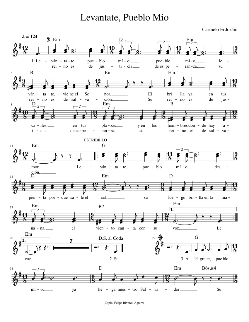 Levantate Pueblo Mio Sheet music for Piano (Solo) Easy | Musescore.com