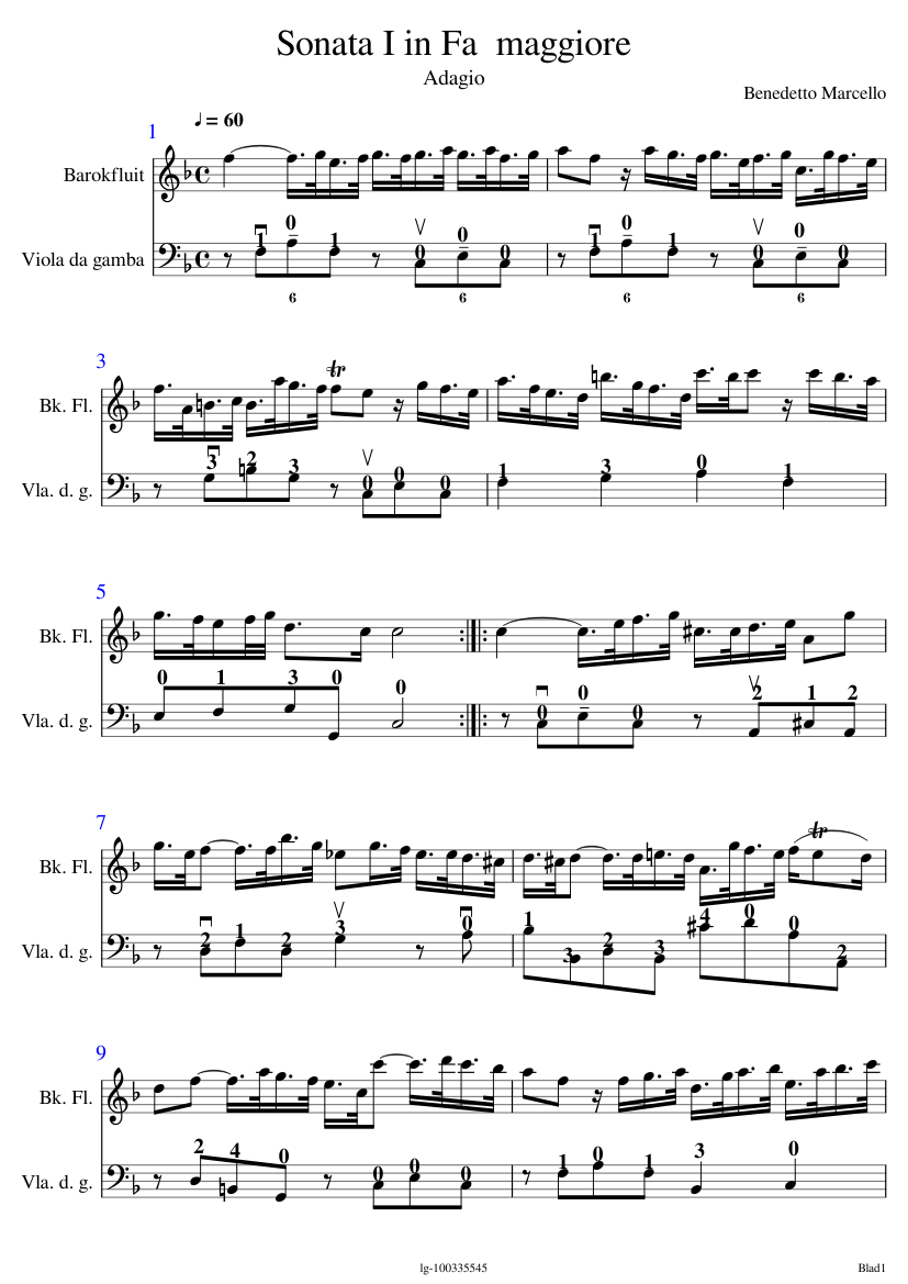 Benedetto Marcello Sonata 1 ADAGIO Sheet music for Flute (Solo) |  Musescore.com