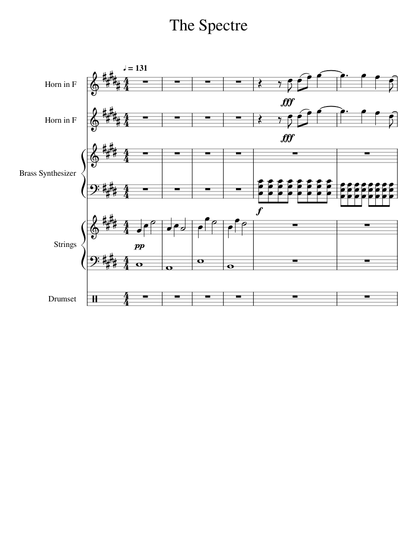 The_spectre Sheet music for French horn, Drum group, Strings group, Brass group (Mixed Quintet