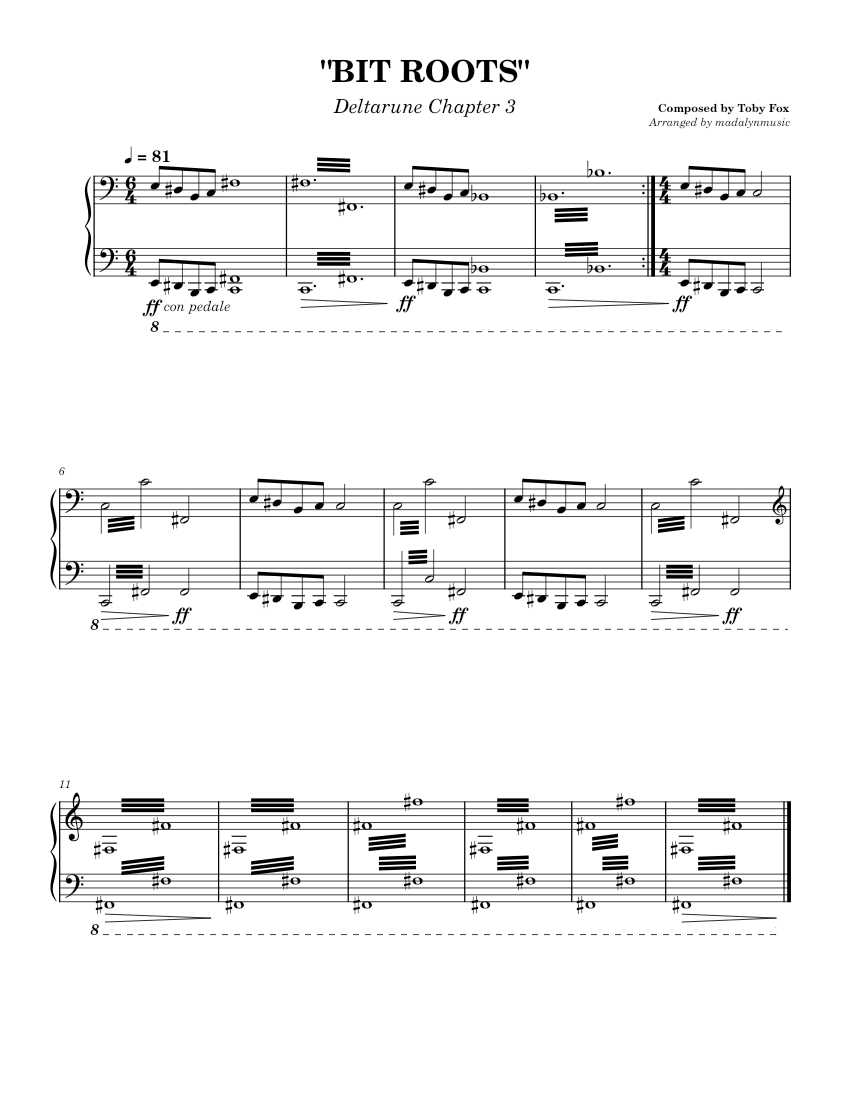 Delratune Roots BIT ROOTS- Deltarune Chapter 3 Sheet Music for Piano (Solo) easy ...