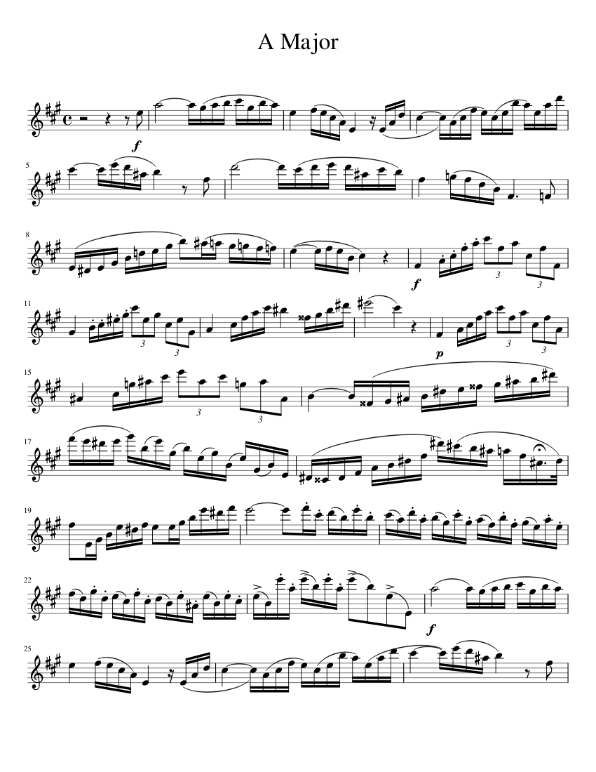A Major Sheet Music For Flute Solo 