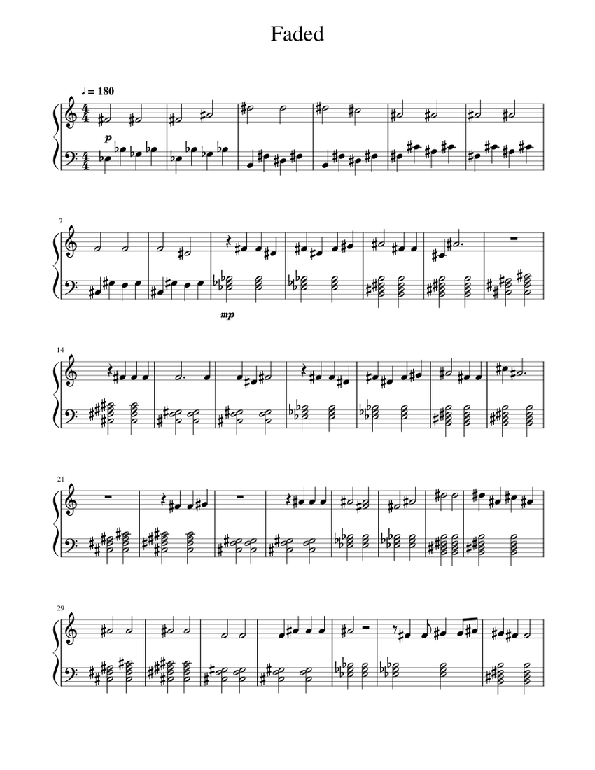 Faded Sheet music for Piano (Solo) | Musescore.com