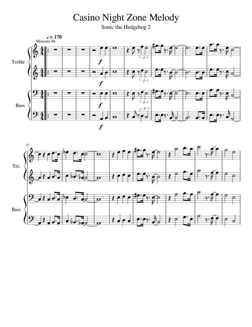 Casino Night Zone Melody Sheet music for Piano (Piano Duo ...