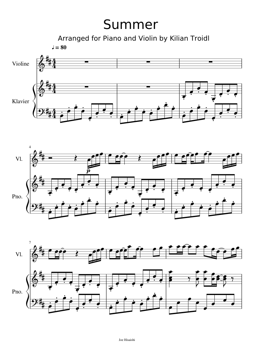 Joe Hisaishi - Summer Sheet music for Piano, Violin (Solo) | Musescore.com