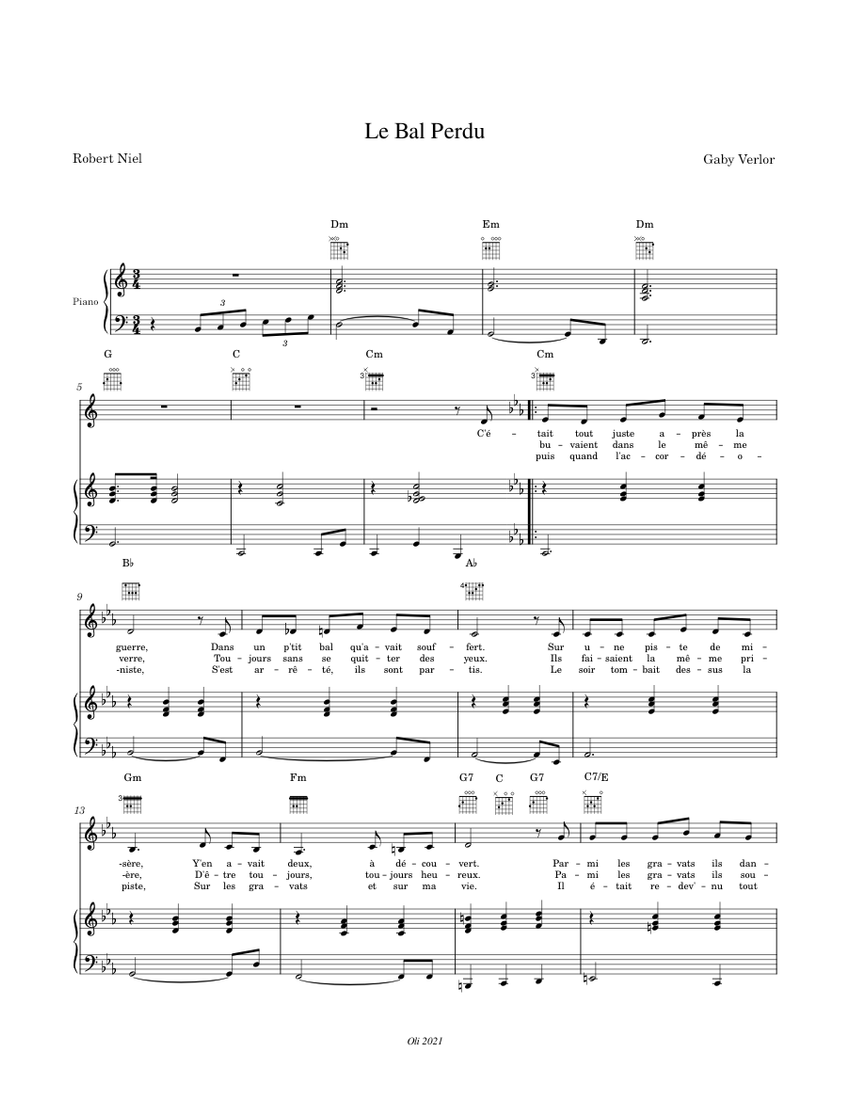 Le Bal Perdu Partition : Cetait Bien Au Petit Bal Perdu Acoustic Chords ...