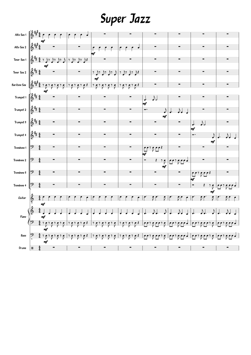Mr. Beast Outro Jazz Version (Updated) Sheet music for Trombone, Saxophone  alto, Saxophone tenor, Drum group & more instruments (Mixed Quintet)