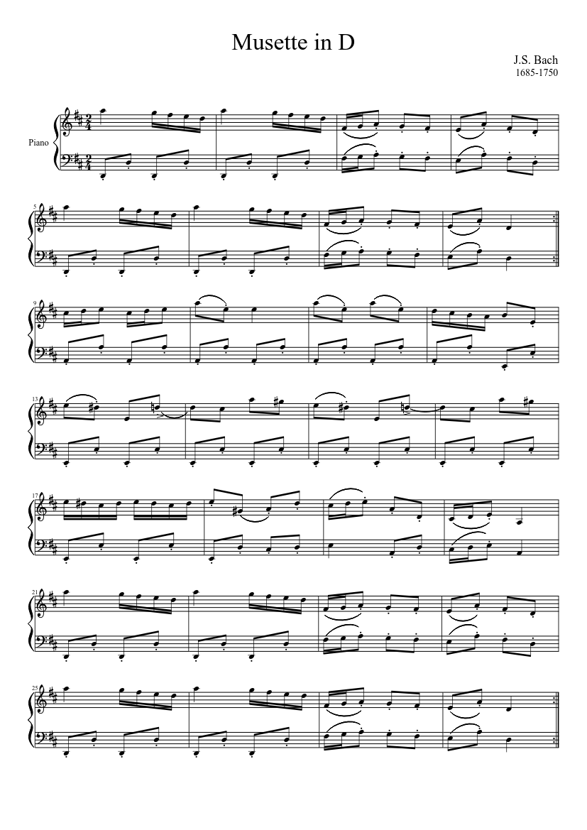 Musette in D Major Sheet music for Piano (Solo) | Musescore.com