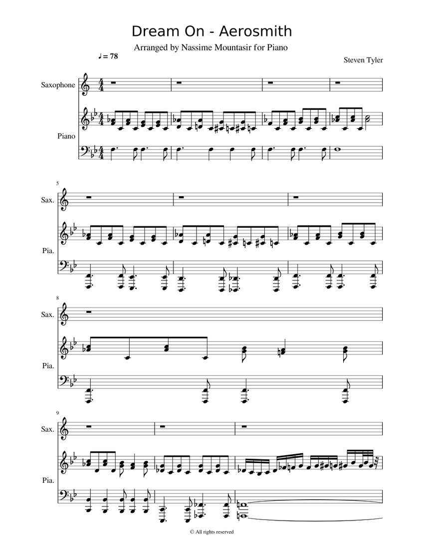 Dream On - Aerosmith Sheet music for Piano, Saxophone other (Solo) |  Musescore.com