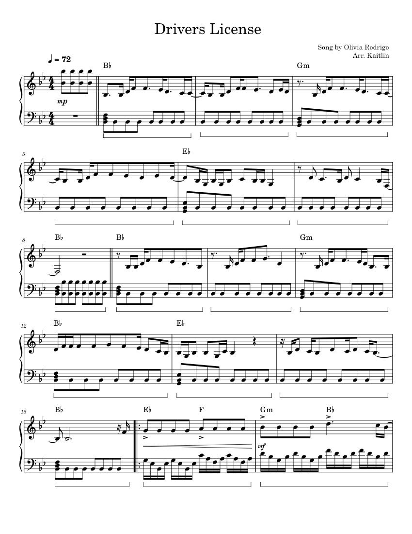 Drivers License Sheet music for Piano (Solo) | Musescore.com