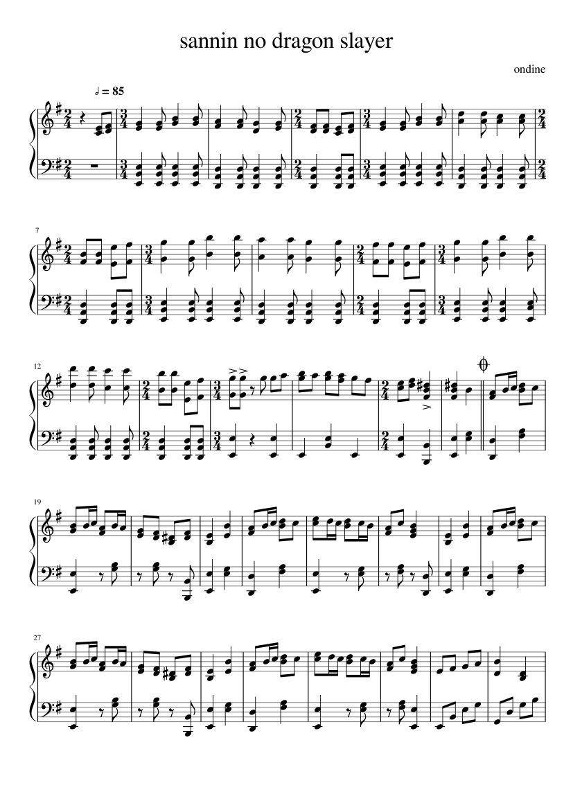 Sannin no dragon slayer Sheet Music for Piano (Solo) | MuseScore.com