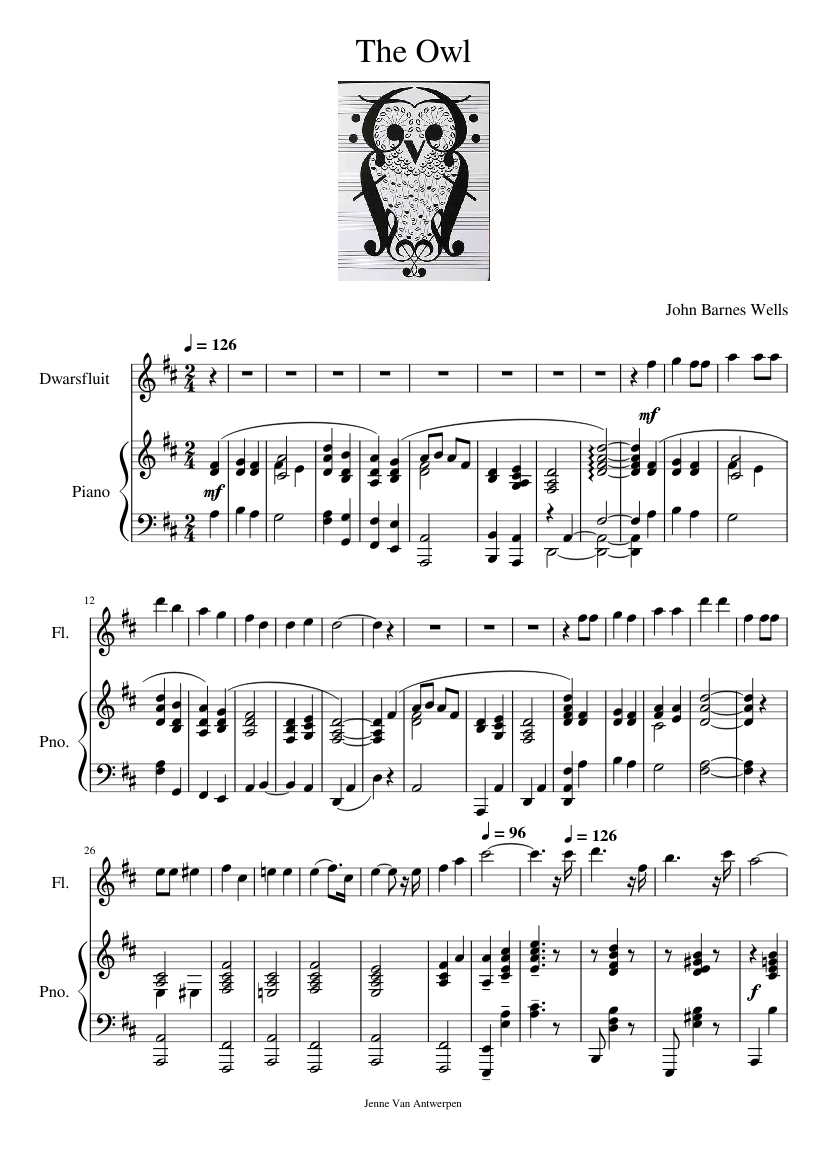 The Owl – John Barnes Wells Sheet music for Piano, Flute (Solo ...