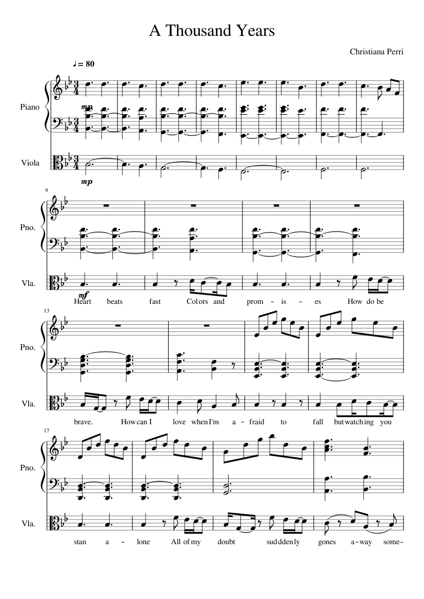 A Thousand Years - Piano & Viola Duet Sheet music for Piano, Viola (Solo) |  Musescore.com