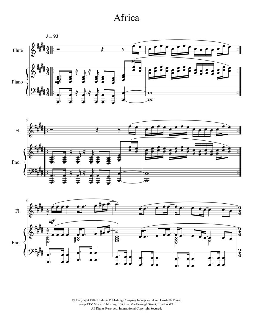 Africa Sheet music for Piano, Flute (Solo) | Musescore.com