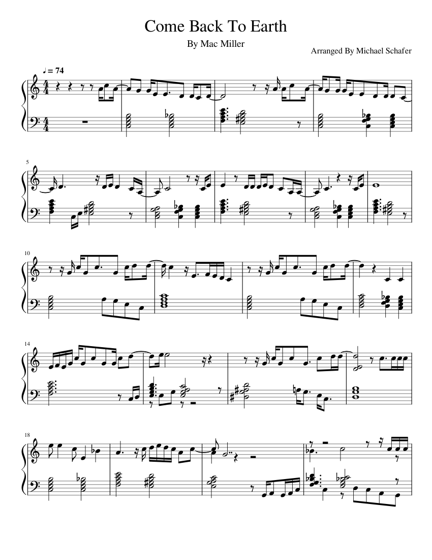 Come Back To Earth By Mac Miller Sheet music for Piano (Solo