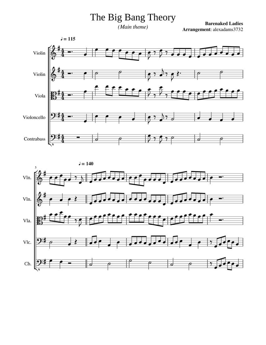 The Big Bang Theory, Main Theme Sheet music for Violin, Viola, Woodwinds  (other) (String Orchestra) | Musescore.com