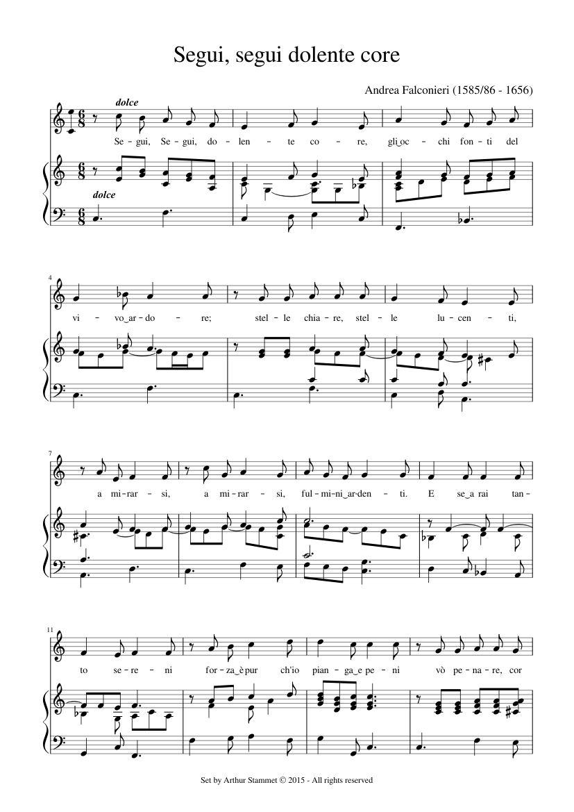 Falconieri - Segui, segui dolente core - C Major Sheet music for  Harpsichord, Vocals (Mixed Duet) | Musescore.com